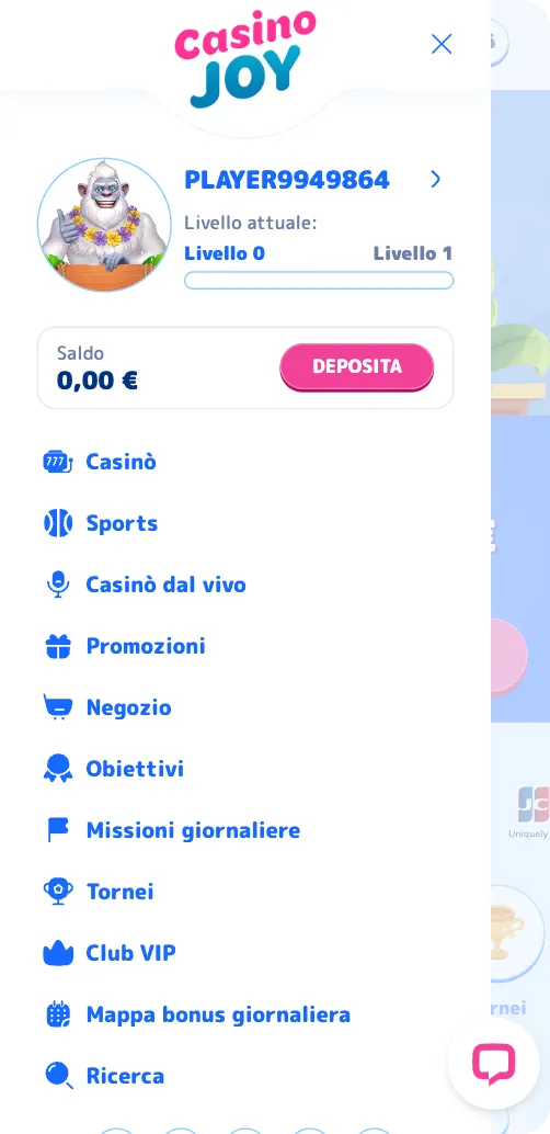 Menu Principale Casino Joy