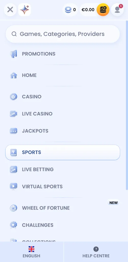 Menu Principale Casino Lab